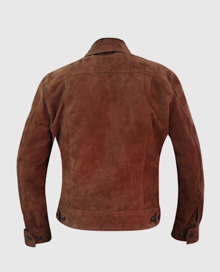 Men's Suede Brown Leather Jacket – Custom Fit | Genuine Leather - back view