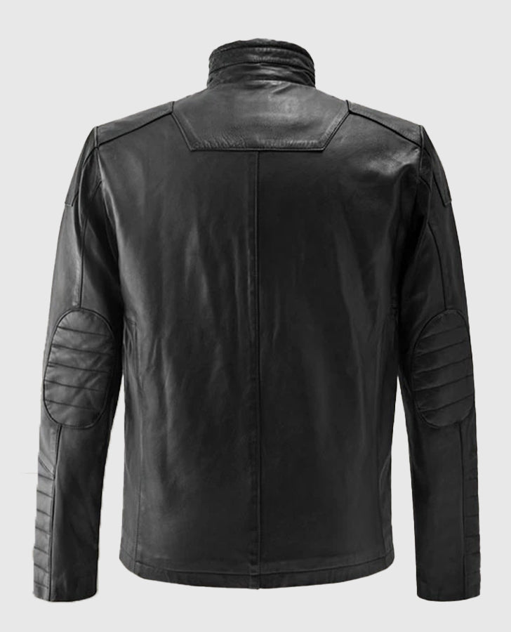 Men's Black Cafe Racer Leather Jacket | Genuine Leather - back view