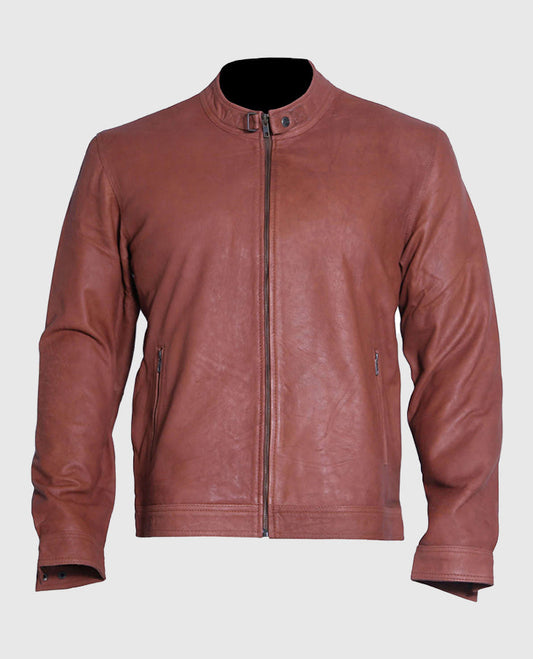 Men's Cafe Racer Light Brown Suede Leather Jacket – Premium Outerwear - front view