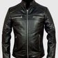 Men's Cafe Racer Vintage Retro Black Leather Jacket - front view