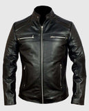 Men's Cafe Racer Vintage Retro Black Leather Jacket - front view