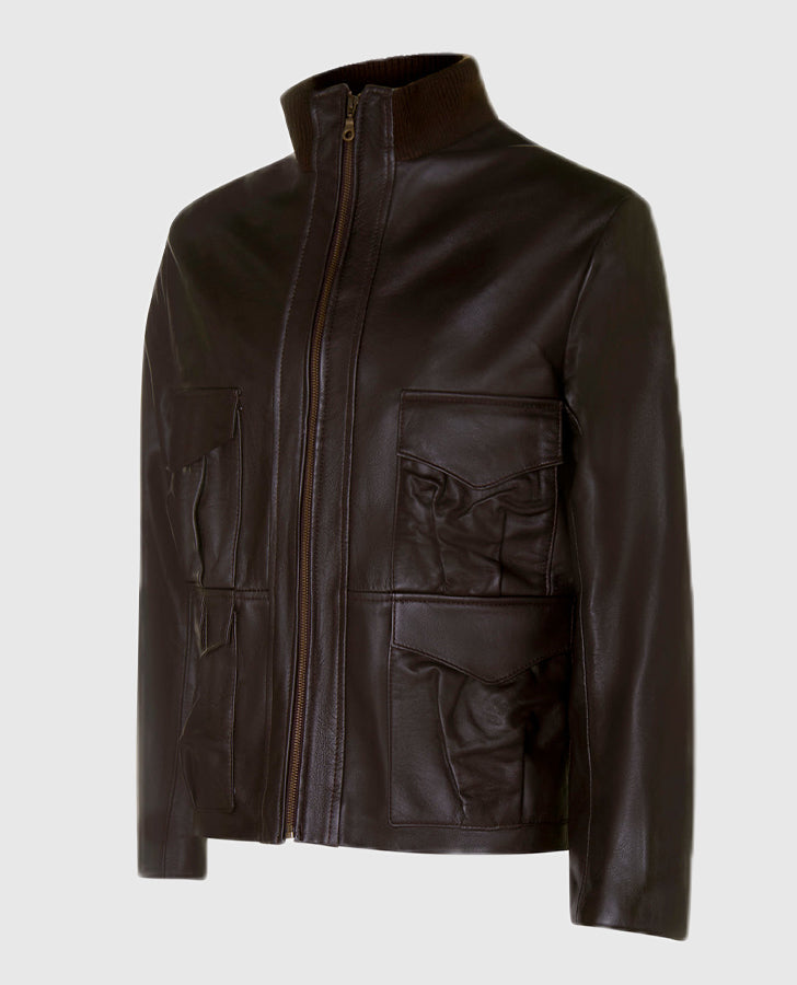 Men's Casino Royale Style Brown Leather Jacket – Custom Fit - front view