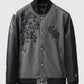 Men's Chrome Cross Letterman Bomber Grey Leather Jacket - front view