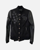 Men's Chrome Hearts Black Varsity Letterman Leather Jacket - front view