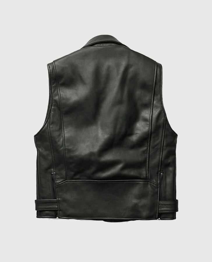 Men's Classic Black Leather Vest – Custom Fit | Genuine Leather - back view