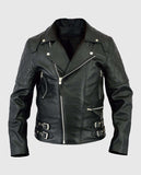 Men's Classic Diamond Biker Black Leather Jacket – Custom Fit - front view