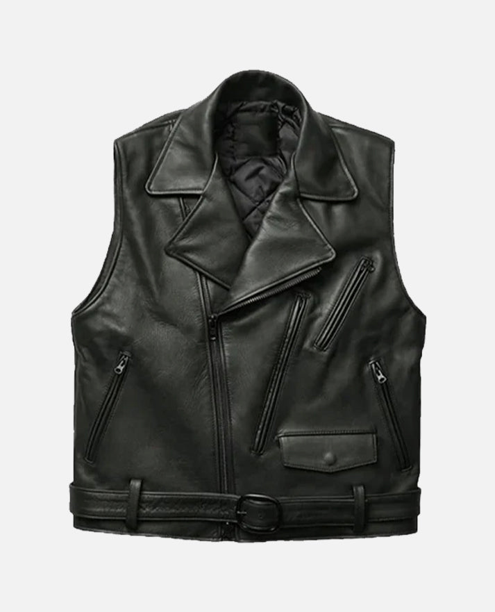 Men's Classic Black Leather Vest – Custom Fit | Genuine Leather - front view