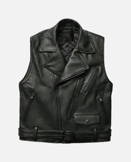 Men's Classic Black Leather Vest – Custom Fit | Genuine Leather - front view