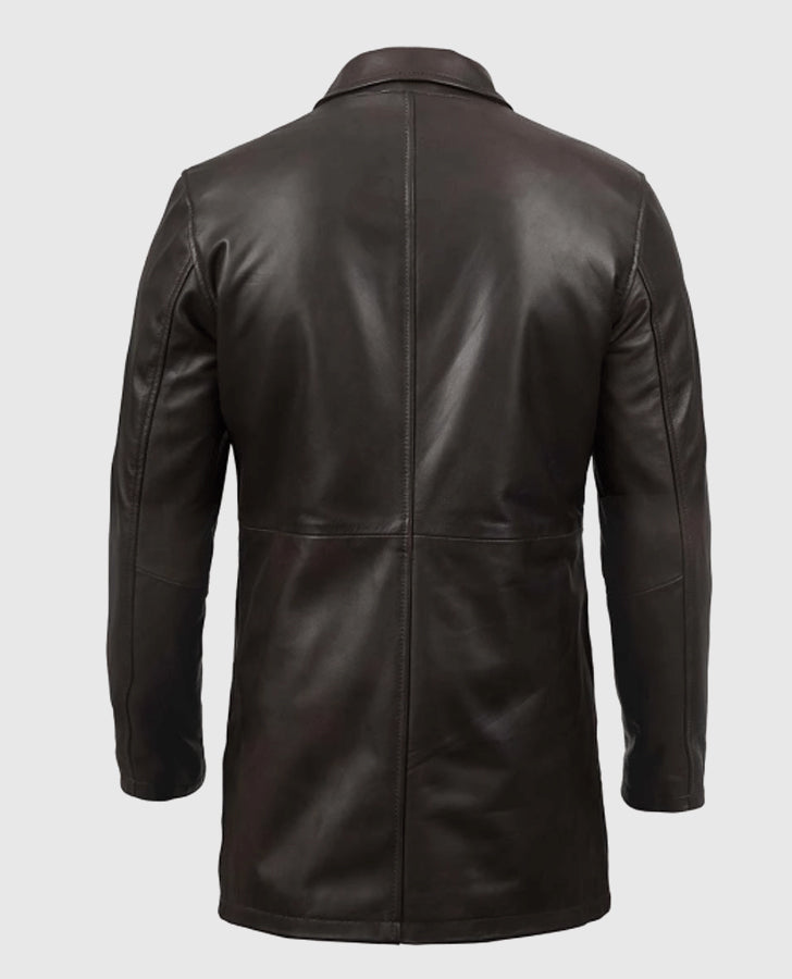 Men's Distressed Dark Brown Leather Coat – Premium Outerwear - back view
