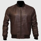 Men's Dark Brown Leather Varsity Bomber Jacket – Custom Fit - front view