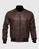 Men's Dark Brown Leather Varsity Bomber Jacket – Custom Fit - front view