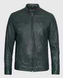 Men's Dark Green Cafe Racer Leather Jacket – Custom Fit - front view