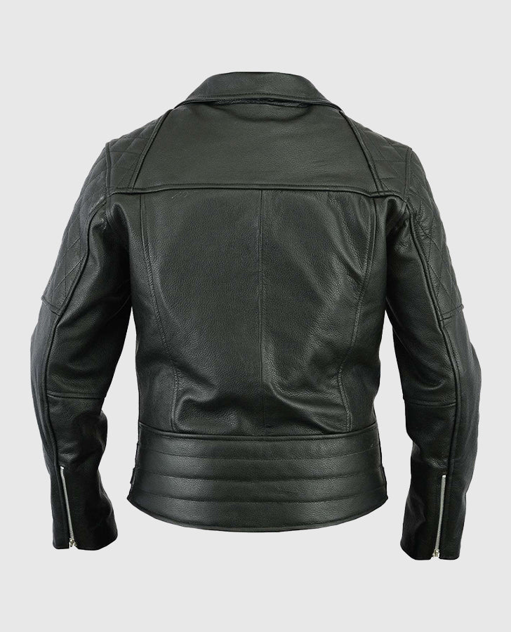 Men's Classic Diamond Biker Black Leather Jacket – Custom Fit - back view