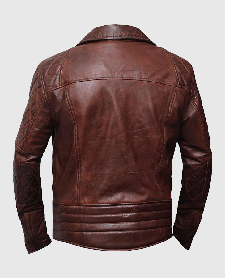 Men's Classic Diamond Brown Biker Leather Jacket – Custom Fit - back view