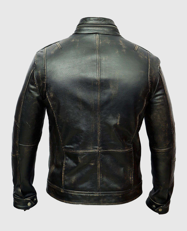 Men's Distressed Cafe Racer Leather Jacket | Genuine Leather - back view