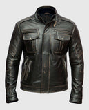 Men's Distressed Cafe Racer Leather Jacket | Genuine Leather - front view