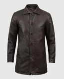Men's Distressed Dark Brown Leather Coat – Premium Outerwear - front view
