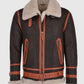 Men's Flying Brown Aviator Shearling Bomber Leather Jacket - front view