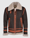 Men's Flying Brown Aviator Shearling Bomber Leather Jacket - front view