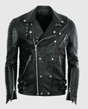 Men's Godspeed Motorcycle Padded Black Leather Jacket - front view