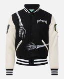 Men's Godspeed Skull Black & White Varsity Leather Jacket - front view