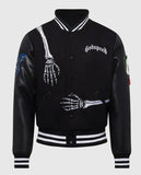 Men's Godspeed Skull Rod Black Bomber Halloween Leather Jacket - front view