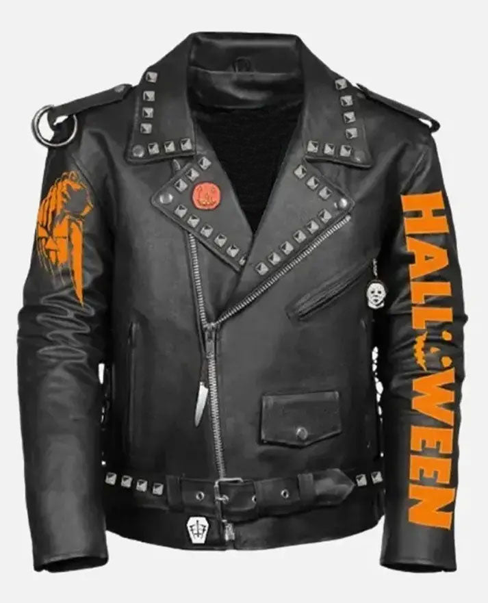 Men's Halloween Black Leather Jacket – Custom Fit | Genuine Leather - front view