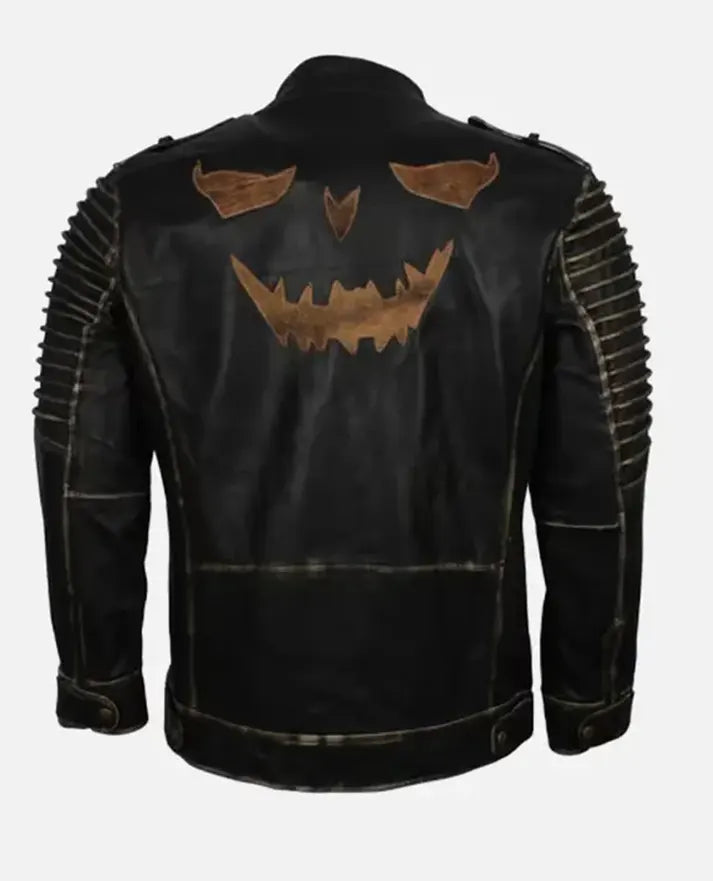 Men's Handmade Vintage Black Leather Jacket Halloween - front view