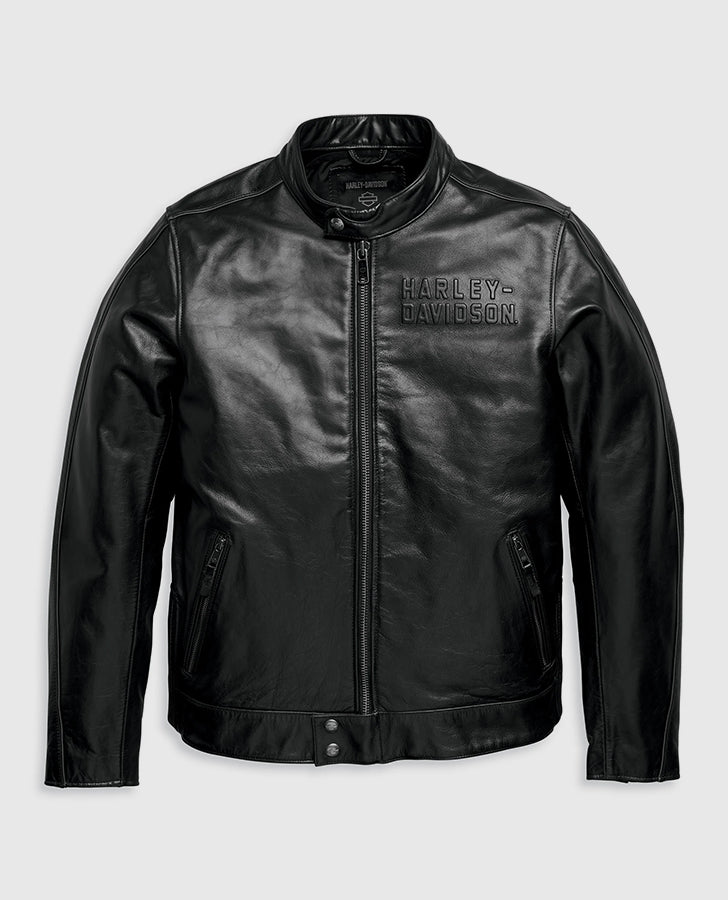Men's Harley Davidson Enodia Leather Riding Charcoal Black Jacket - front view