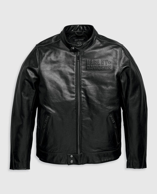 Men's Harley Davidson Enodia Leather Riding Charcoal Black Jacket - front view