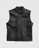 Men's Harley Davidson Foster Black Leather Vest – Premium Outerwear - front view