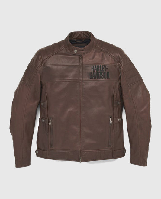 Men's Harley Davidson Fremont Triple Vent System Brown Leather Biker - front view