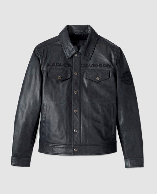 Men's Harley Davidson Iron Mountain Charcoal Black Leather Jacket - front view