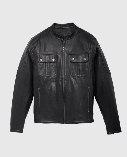 Men's Harley Davidson Mechanic Black Leather Jacket - front view