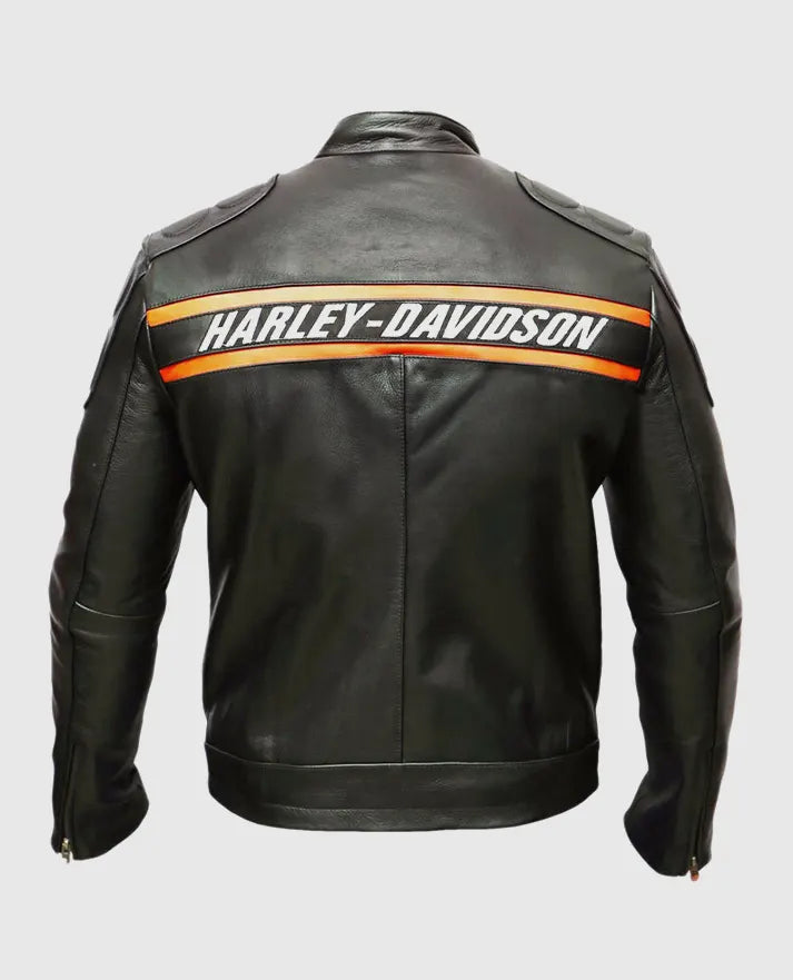 Men's Harley Davidson Passing Link Triple Vent Black Leather Jacket - back view