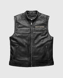 Men's Harley Davidson Passing Link Distressed Brown Leather Vest - front view