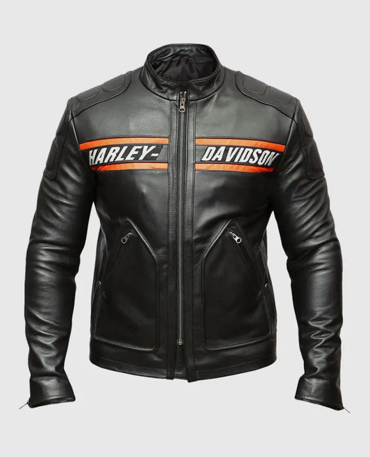 Men's Harley Davidson Passing Link Triple Vent Black Leather Jacket - front view