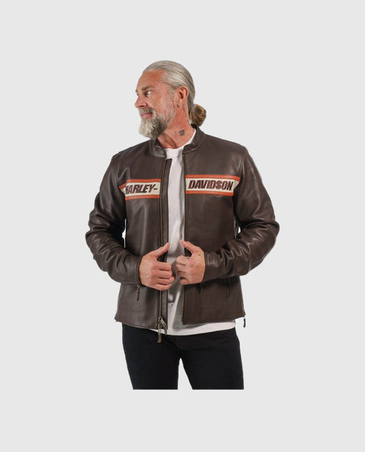 Men's Victory Lane II Brown Leather Jacket – Custom Fit - front view