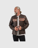 Men's Victory Lane II Brown Leather Jacket – Custom Fit - front view
