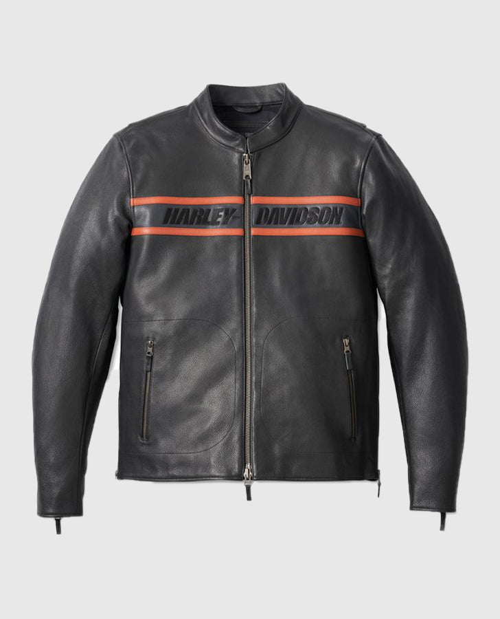 Men's Victory Lane II Leather Jacket - Black – Custom Fit - front view