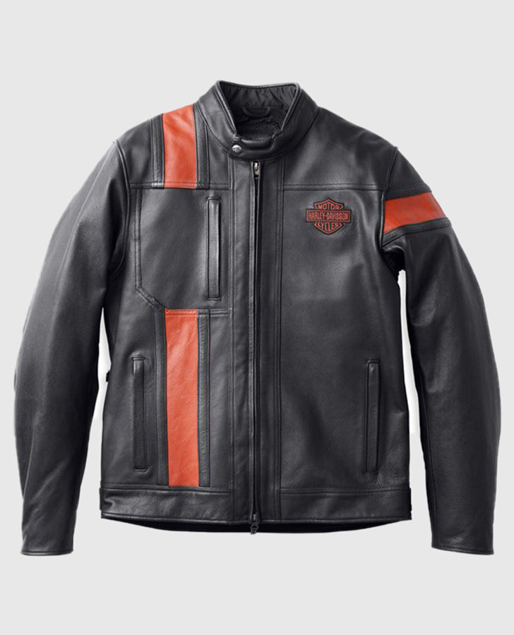 Men's Hwy-100 Waterproof Orange Leather Jacket – Custom Fit - front view
