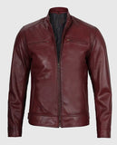 Men's Maroon Cafe Racer Leather Jacket – Custom Fit - front view