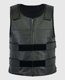 Men's Motorcycle Black Leather Vest – Premium Outerwear - front view
