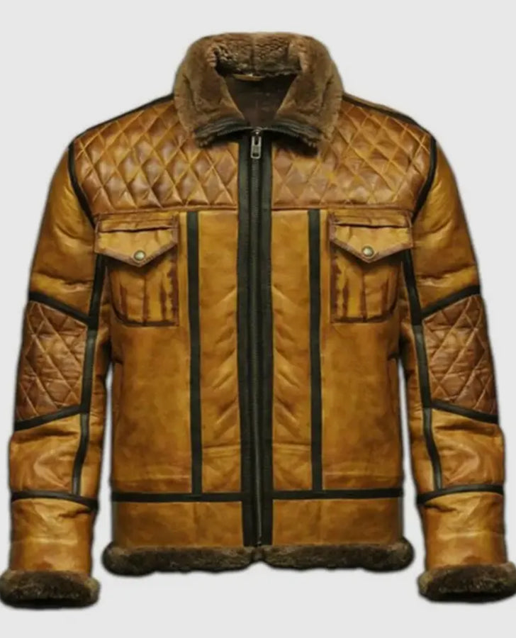 Men's RAF B10 Distressed Brown Aviator Leather Jacket - front view