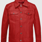 Men's Red Leather Trucker Jacket – Custom Fit | Genuine Leather