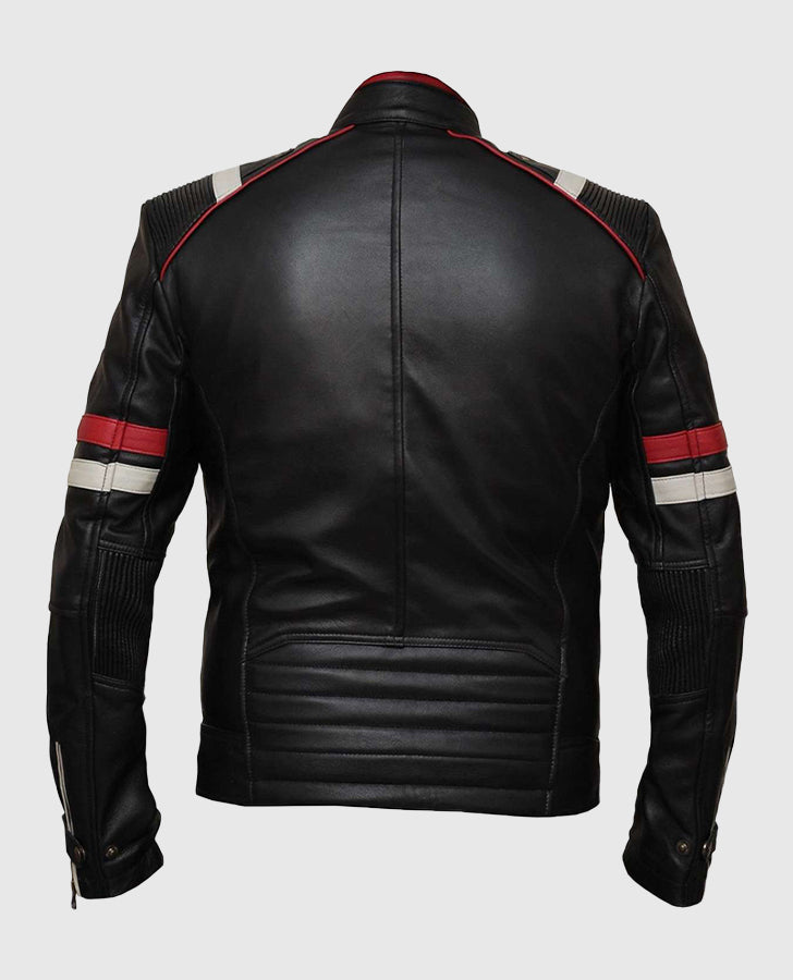 Men's Retro Cafe Racer Black Leather Jacket – Custom Fit - back view
