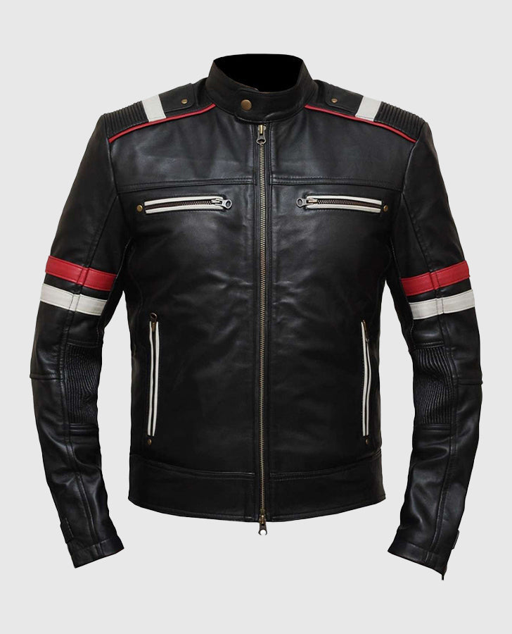 Men's Retro Cafe Racer Black Leather Jacket – Custom Fit - front view