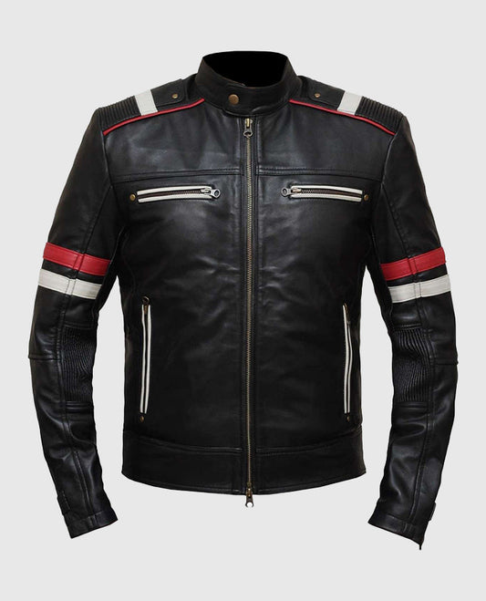 Men's Retro Cafe Racer Black Leather Jacket – Custom Fit - front view