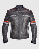Men's Retro Cafe Racer Grey Leather Jacket – Custom Fit - front view
