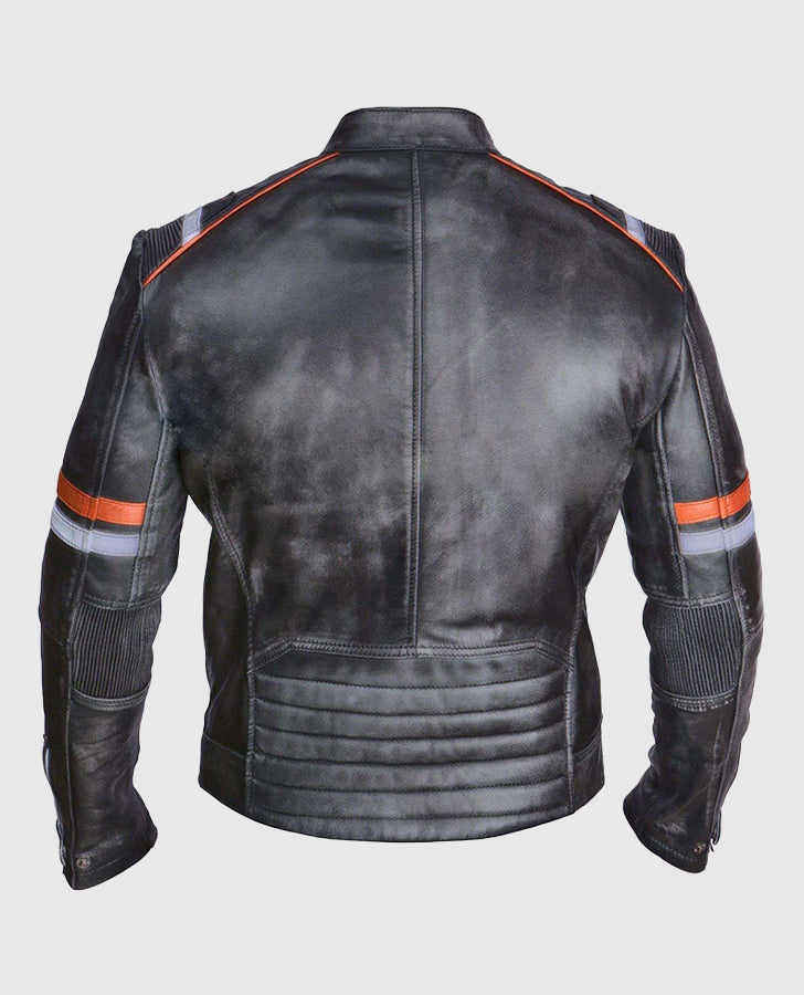 Men's Retro Cafe Racer Grey Leather Jacket – Custom Fit - back view